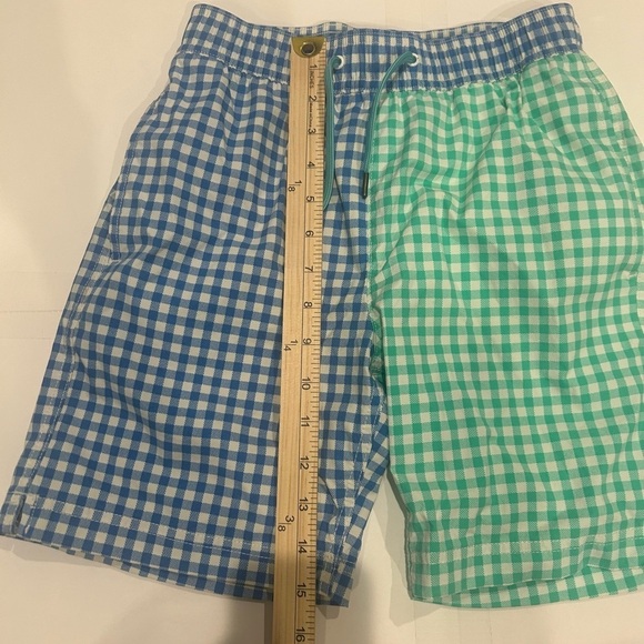 Crewcuts Swim Trunks Boys 12 Lined Gingham Green Blue Beach Ocean - Picture 11 of 12